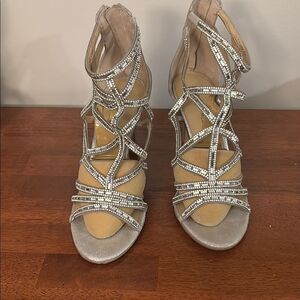 ANTONIO MELANI Silver Metallic Strappy Heels
